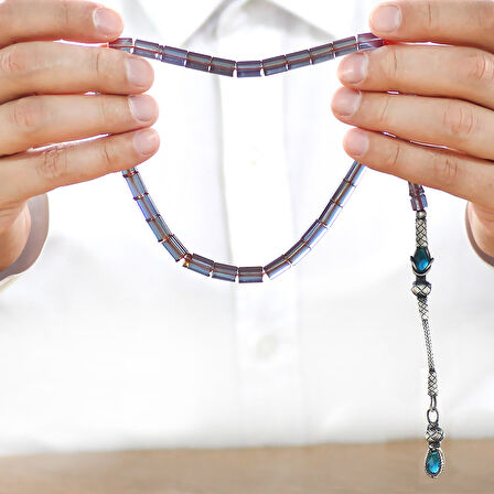 1000 Ayar Gümüş Kazaz Püsküllü Kesme Kesim Turkuaz Ateş Kehribar Tesbih