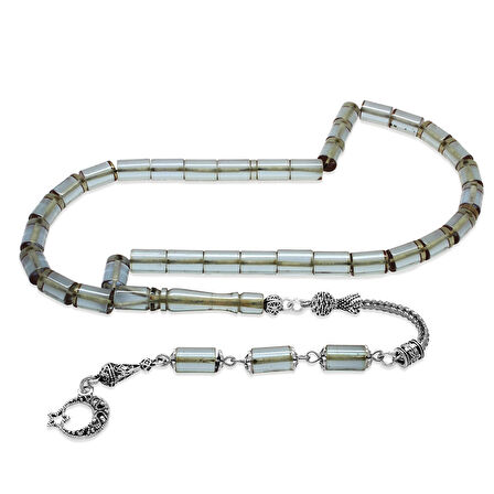 Kararmaz Metal Püsküllü Kesme Kesim Su Mavisi Ateş Kehribar Tesbih