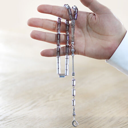 Kararmaz Metal Püsküllü Kesme Kesim Su Mavisi Ateş Kehribar Tesbih