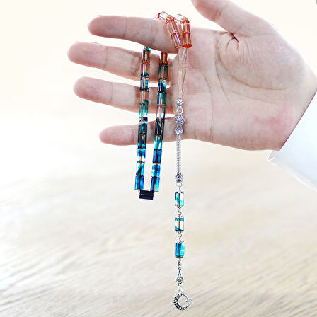 Kararmaz Metal Püsküllü Kesme Kesim Süzme Mavi Beyaz Ateş Kehribar Tesbih