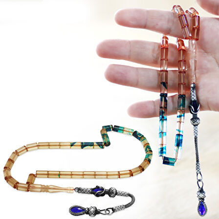 1000 Ayar Gümüş Kazaz Püsküllü Kesme Kesim Süzme Şeffaf Mavi Beyaz Ateş Kehribar Tesbih