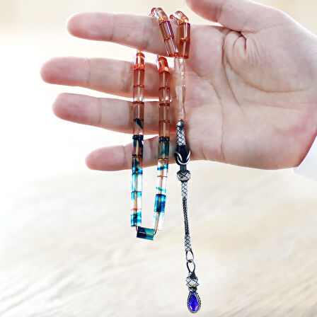 1000 Ayar Gümüş Kazaz Püsküllü Kesme Kesim Süzme Şeffaf Mavi Beyaz Ateş Kehribar Tesbih