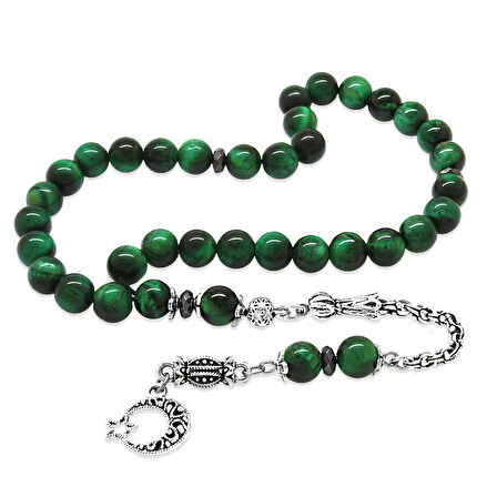 Kararmaz Metal Arnavut Zincir Püsküllü Küre Kesim Yeşil Kaplangözü Doğaltaş Tesbih