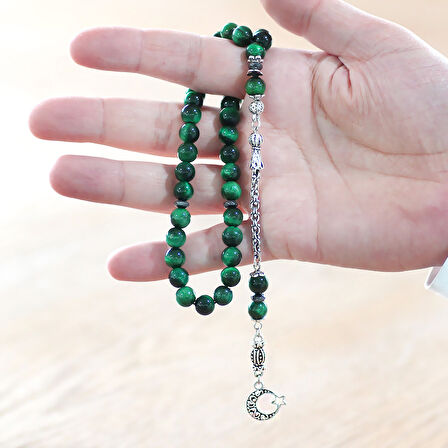 Kararmaz Metal Arnavut Zincir Püsküllü Küre Kesim Yeşil Kaplangözü Doğaltaş Tesbih