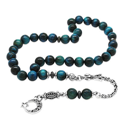 Kararmaz Metal Arnavut Zincir Püsküllü Küre Kesim Turkuaz Kaplangözü Doğaltaş Tesbih