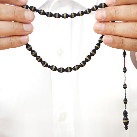 Sistemli Pirinç Sarmal Arpa Kesim Siyah Kuka Tesbih