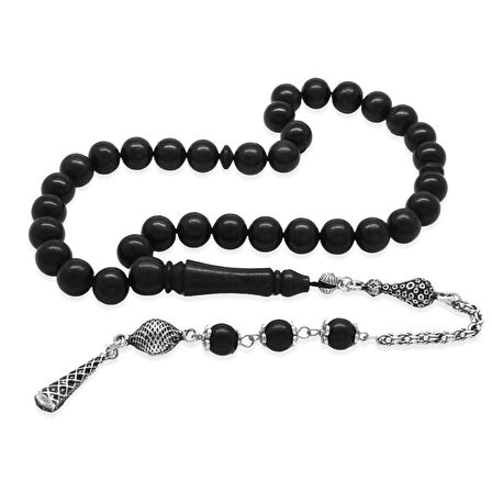 Kararmaz Metal Arnavut Zincir Püsküllü Küre Kesim Abanoz Ağacı Tesbih