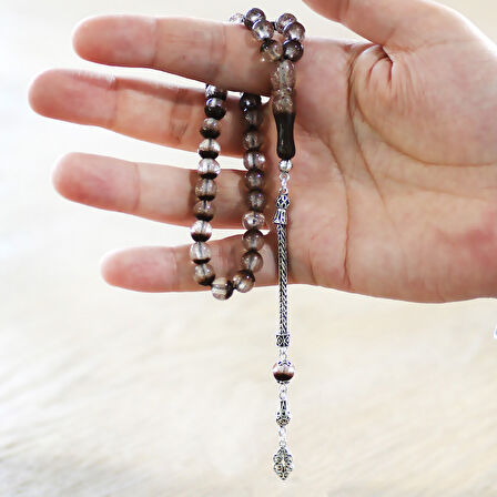 925 Ayar Gümüş Püsküllü Küre Kesim Kişiye Özel Kabir Toprağı İçerir Tesbih