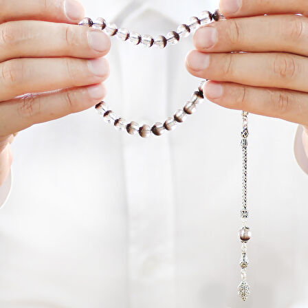 925 Ayar Gümüş Püsküllü Küre Kesim Kişiye Özel Kabir Toprağı İçerir Tesbih