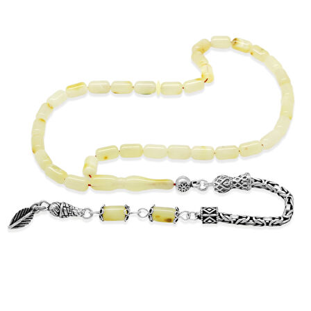 925 Ayar Gümüş Kral Püsküllü Bilek Boy Kapsül Kesim Soft Sarı Beyaz Doğal Damla Kehribar Tesbih