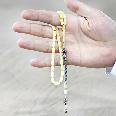 925 Ayar Gümüş Kral Zincir Püsküllü Kapsül Kesim Soft Sarı Beyaz Doğal Damla Kehribar Tesbih