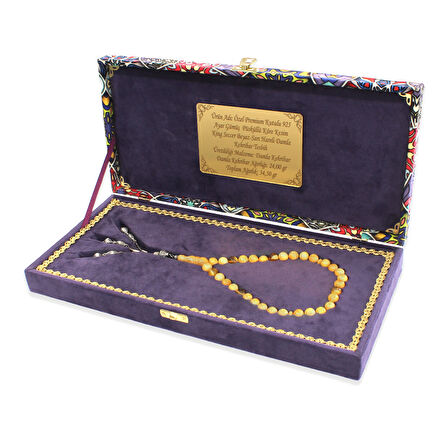 Damla Kehribar Tesbih - 925 Ayar Gümüş Püsküllü - Küre Kesim - King Seccer - Premium Kutulu