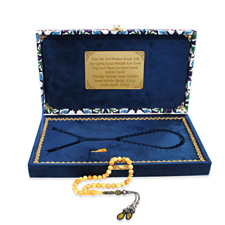 Damla Kehribar Tesbih - 1000 Ayar Gümüş Kazaz Püsküllü - King Seccer - Küre Kesim - Premium Kutulu