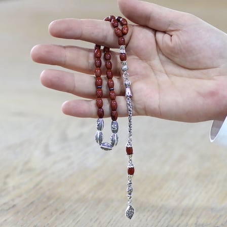 Doğaltaş Opal Tesbih - Kararmaz Metal Arnavut Püsküllü - Kişiye Özel İsim Yazılı - Arpa Kesim