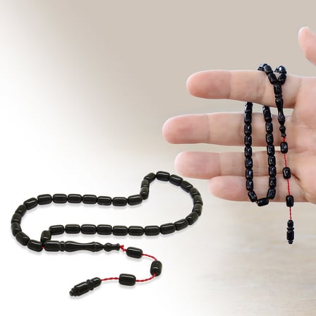 Sıkma Kehribar Tesbih - Mini Boy - Sistemli - Siyah - Kapsül Kesim
