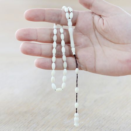 Deve Kemiği Tesbih - Sistemli - Arpa Kesim - Naturel Renk