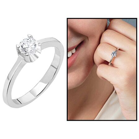 Starlight Diamond Pırlanta Montür "U" Tasarım 925 Ayar Gümüş Bayan Tektaş Yüzük
