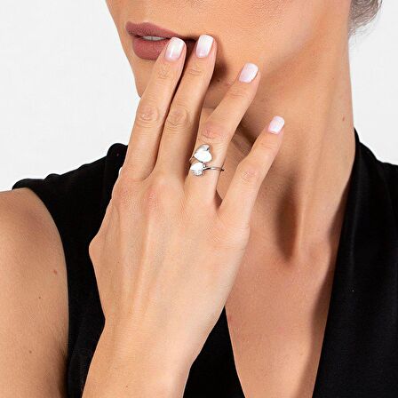 Sedef Taşlı Kalp Tasarım 925 Ayar Gümüş Kadın Yüzük