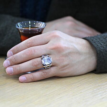 Beyaz Baget Taşlı Avangarde Tasarım 925 Ayar Gümüş "Şah Cihan" Yüzüğü