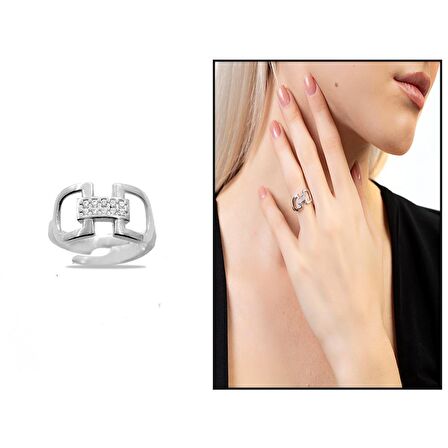 Zirkon Taşlı "Belt" Tasarım Free Size 925 Ayar Gümüş Kadın Yüzük