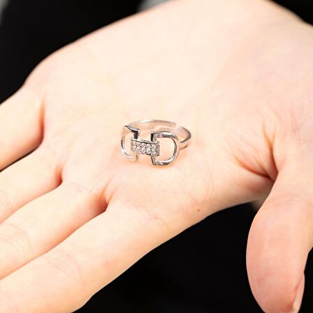 Zirkon Taşlı "Belt" Tasarım Free Size 925 Ayar Gümüş Kadın Yüzük