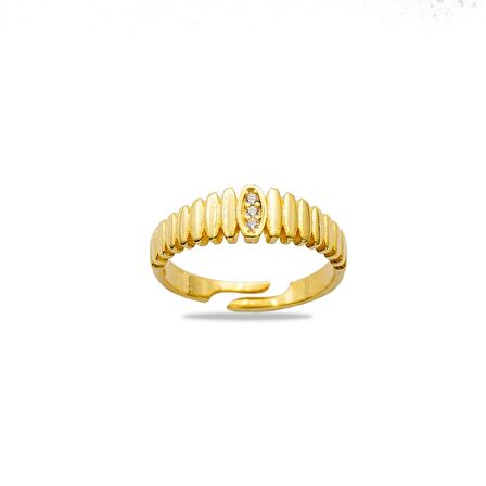 Beyaz Zirkon Taşlı Merdiven Tasarım Gold Renk Free Size 925 Ayar Gümüş Kadın Yüzük