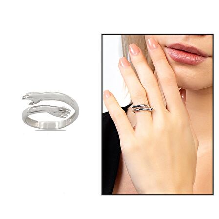 Anne-Bebek Eli Detaylı Silver Renk Free Size 925 Ayar Gümüş Kadın Yüzük