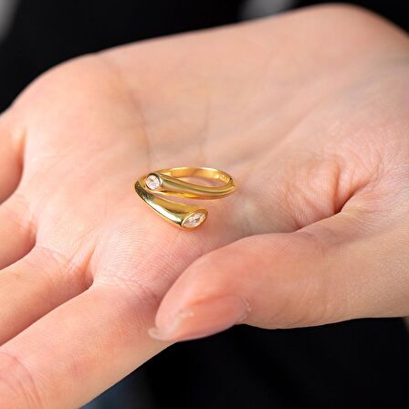 Beyaz Zirkon Taşlı Cats Eye Detaylı Silver Renk Free Size 925 Ayar Gümüş Kadın Yüzük