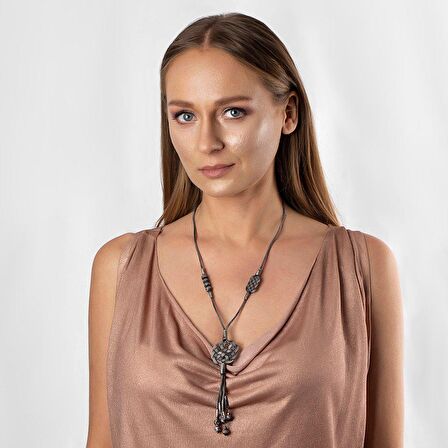 1000 Ayar Gümüş Kazaz El İşi Örme Kadın Kolye