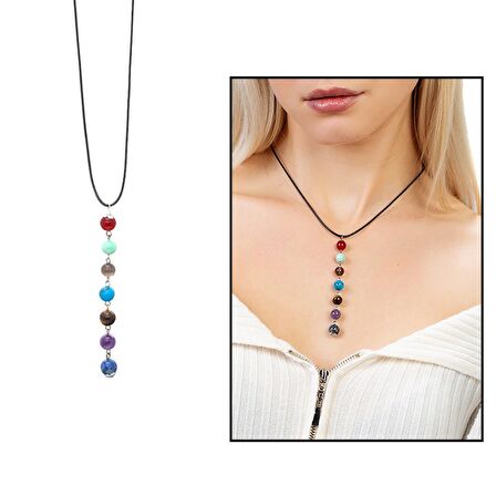 Zarif İp Zincirli Çakra Doğaltaş Kombinli Kadın Başarı Kolyesi