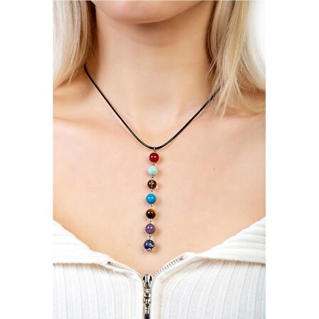 Zarif İp Zincirli Çakra Doğaltaş Kombinli Kadın Başarı Kolyesi