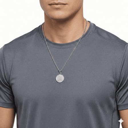 Erkek Çelik Kolye - Ayetel Kürsi Yazılı - Kişiye Özel - Gümüş Renk - Oval Tasarım - 60 cm