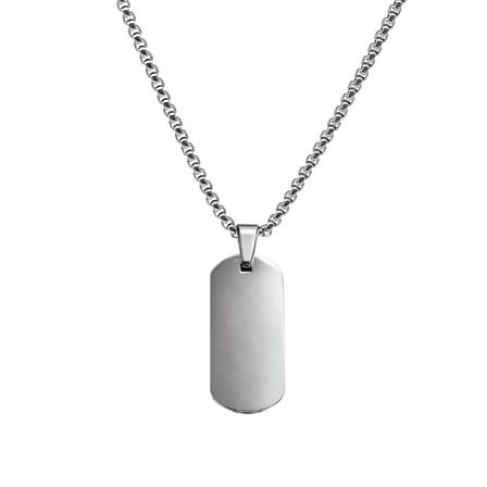 Erkek Çelik Kolye - Kişiye Özel - Gümüş Renk - Oval Dikdörtgen Tasarım - 60 cm