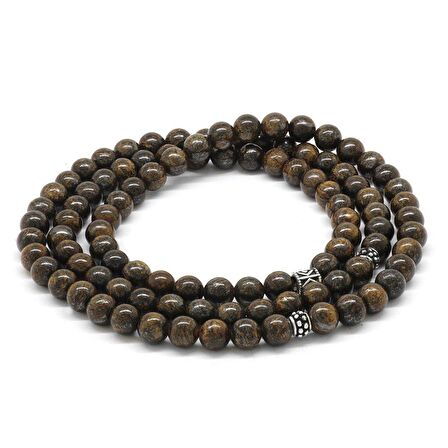 Hem Bileklik - Hem Kolye - Hem Tesbih 99lu Bronzite Doğaltaş Takı