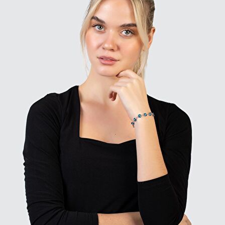 Rose Renk Nazar Boncuğu Detaylı 925 Ayar Gümüş Kadın Bileklik