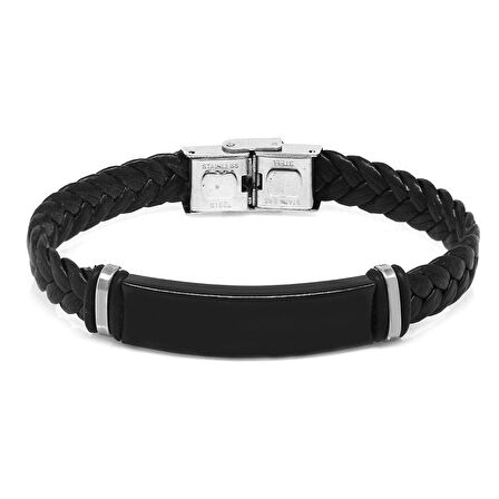 Kişiye Özel İsim Yazılı Balık Sırtı Tasarım Çelik-Deri Kombinli Erkek Bileklik (Model-1)