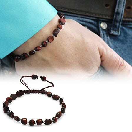 Makrome Örgülü Naturel Kesim Koyu Renk Kaplangözü Doğaltaş Erkek Bileklik