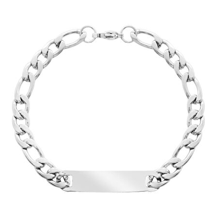 Silver Renk Gurmet Zincirli Kişiye Özel İsim/Harf Yazılı Erkek Çelik Bileklik