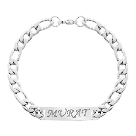Silver Renk Gurmet Zincirli Kişiye Özel İsim/Harf Yazılı Erkek Çelik Bileklik