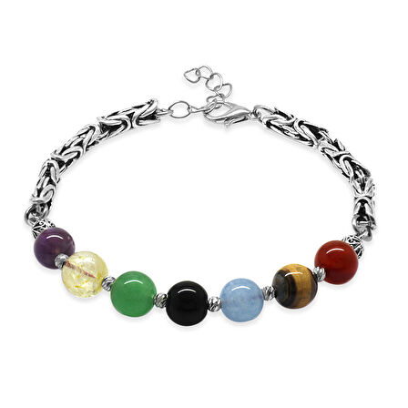 Kararmaz Metal Kral Zincirli Küre Kesim Çoklu Doğaltaş Kombinli Erkek Başarı Bilekliği