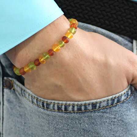 Mat Multicolor Renk Natural Form Doğal Damla Kehribar Erkek Bileklik