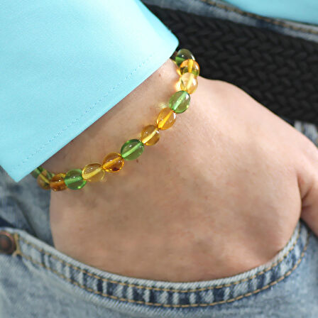 Su Yeşili Natural Form Doğal Damla Kehribar Erkek Bileklik