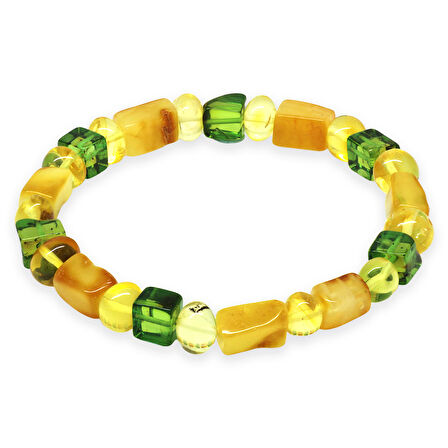 Sarı Yeşil Silindir Küp Kesim Doğal Damla Kehribar Kadın Bileklik