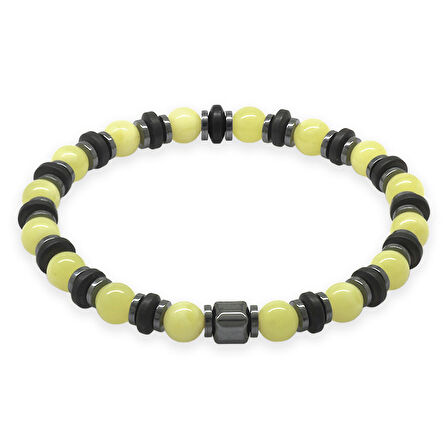 Hematit Doğaltaş Süslemeli Küre Kesim Sarı Beyaz Renk Beyrut Kehribar Kadın Rolex Bileklik