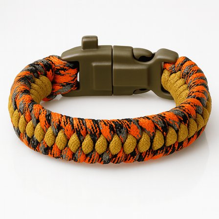 Pusulalı Çakmaklı Paracord Bileklik Anahtarlık - Turuncu Kamuflaj Desen - Kamp ve Doğa Sporları İçin
