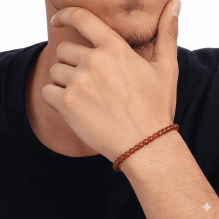 Erkek Doğal Damla Kehribar Bileklik - Küre Kesim - Bal Rengi - Çelik Zincirli