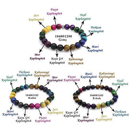Küre Kesim Kaplangözü Doğaltaş Kombinli Kadın-Erkek-Genç Enerji Bilekliği(3lü Set)