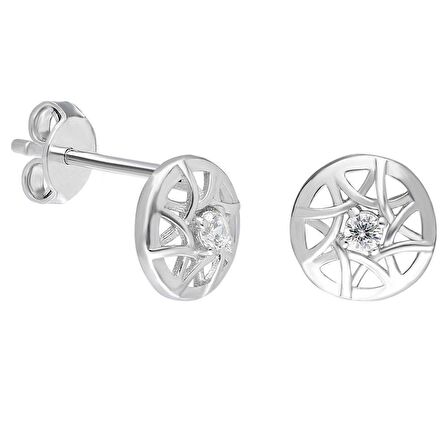 Zirkon Taşlı Daire Tasarım 925 Ayar Gümüş Küpe