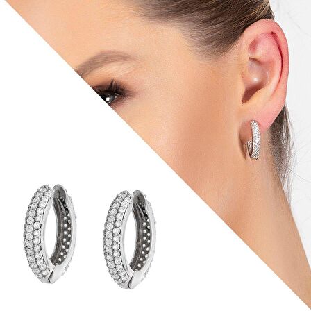 Starlight Diamond Zirkon Taşlı Maxi Halka Tasarım 925 Ayar Gümüş Küpe