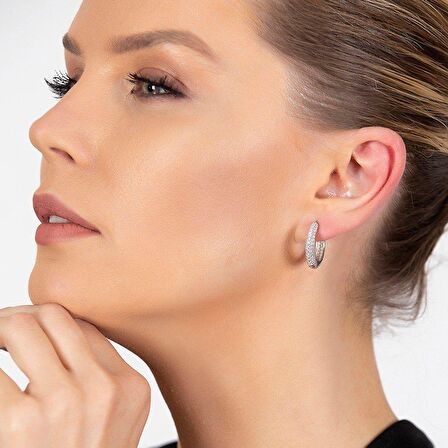 Starlight Diamond Zirkon Taşlı Maxi Halka Tasarım 925 Ayar Gümüş Küpe